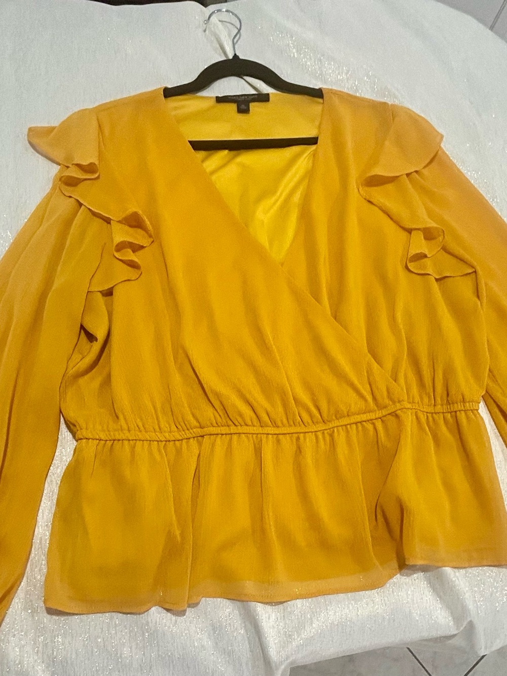 Marc New York Mustard Yellow Ruffle V-Neck Blouse